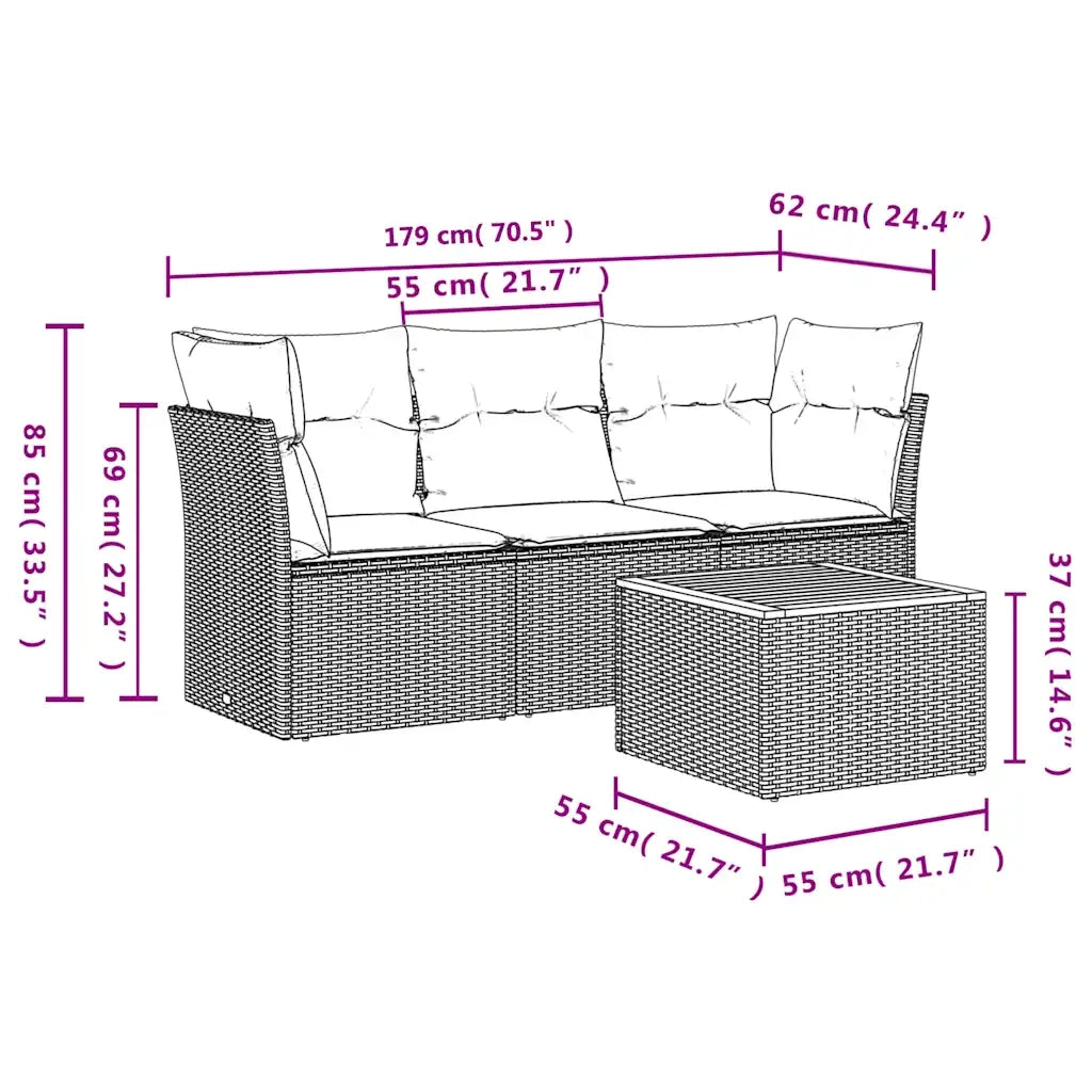 Set Divani da Giardino 4 pz | Set Salotto da Giardino con Cuscini Nero in Polyrattan