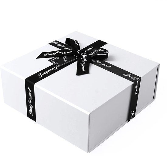 Scatola di Regalo in Carta Luxe 24x24x9,5 cm Piccola, con Chiusura Magnetica e Striscia per Matrimonio, Compleanni, Anniversari, Regalo con Carte di Auguri - Bianca