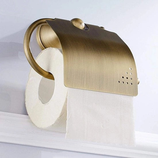 Solidchoice- Toiletrolhouder Antiek Messing - Toiletrolhouder zonder boren - Reserverolhouder - Toiletrolhouder met plankje - Badkameraccessoire - Elegant ontwerp - Papierrolhouder