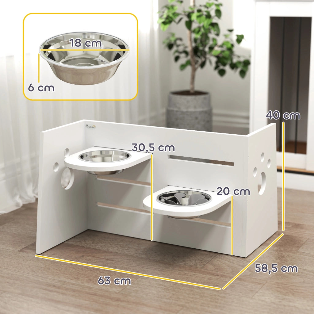 Mangiatoia Elevata per Cani Regolabile con Sistema di Alimentazione Lenta ¨C Minimal ¨C 63x58,5x40 cm Bianco