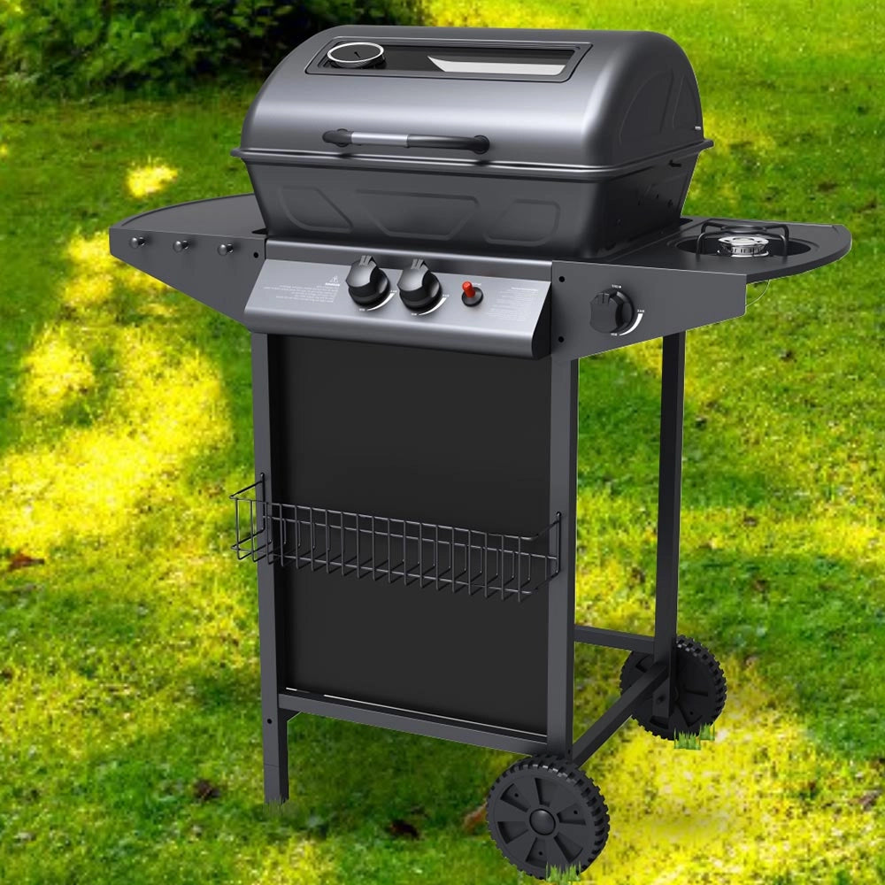 Barbecue a Gas Pietra Lavica 2 Fuochi + Fornello Piano Laterali Griglia Acciaio