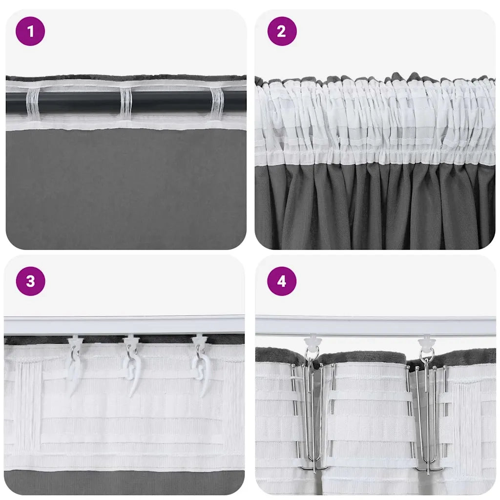 Tende in Velluto con tende 2 pcs Grigio 175 x 140 cm Velluto 4107689