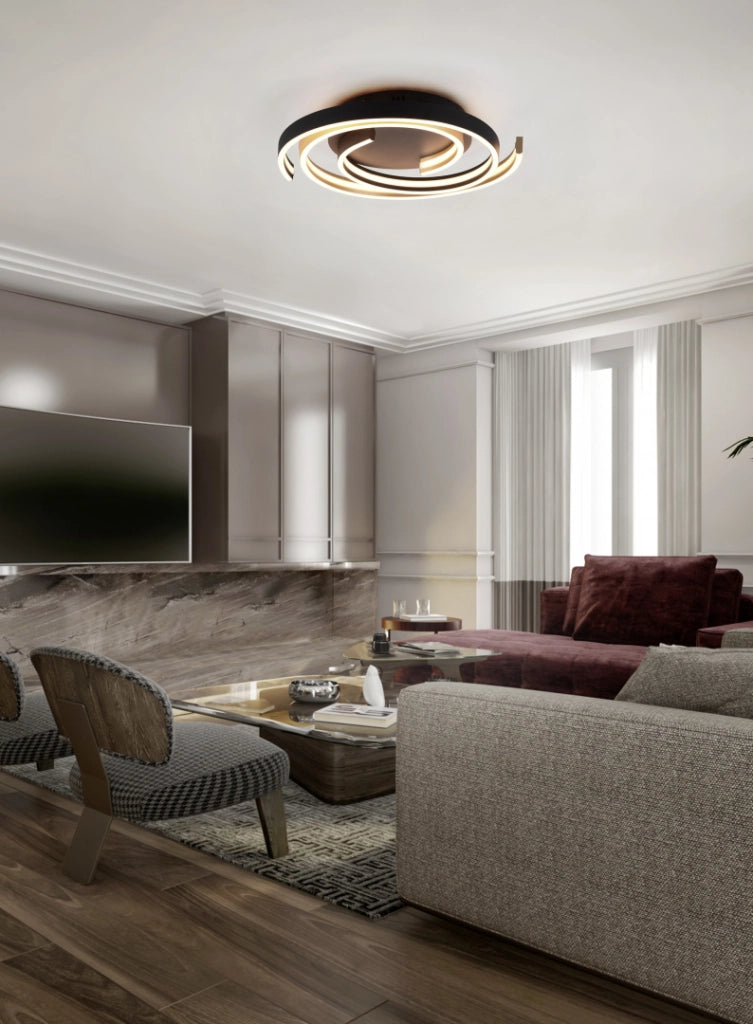 Plafoniera LED spirale, metallo, ottone e nero, D 50 cm, Caya