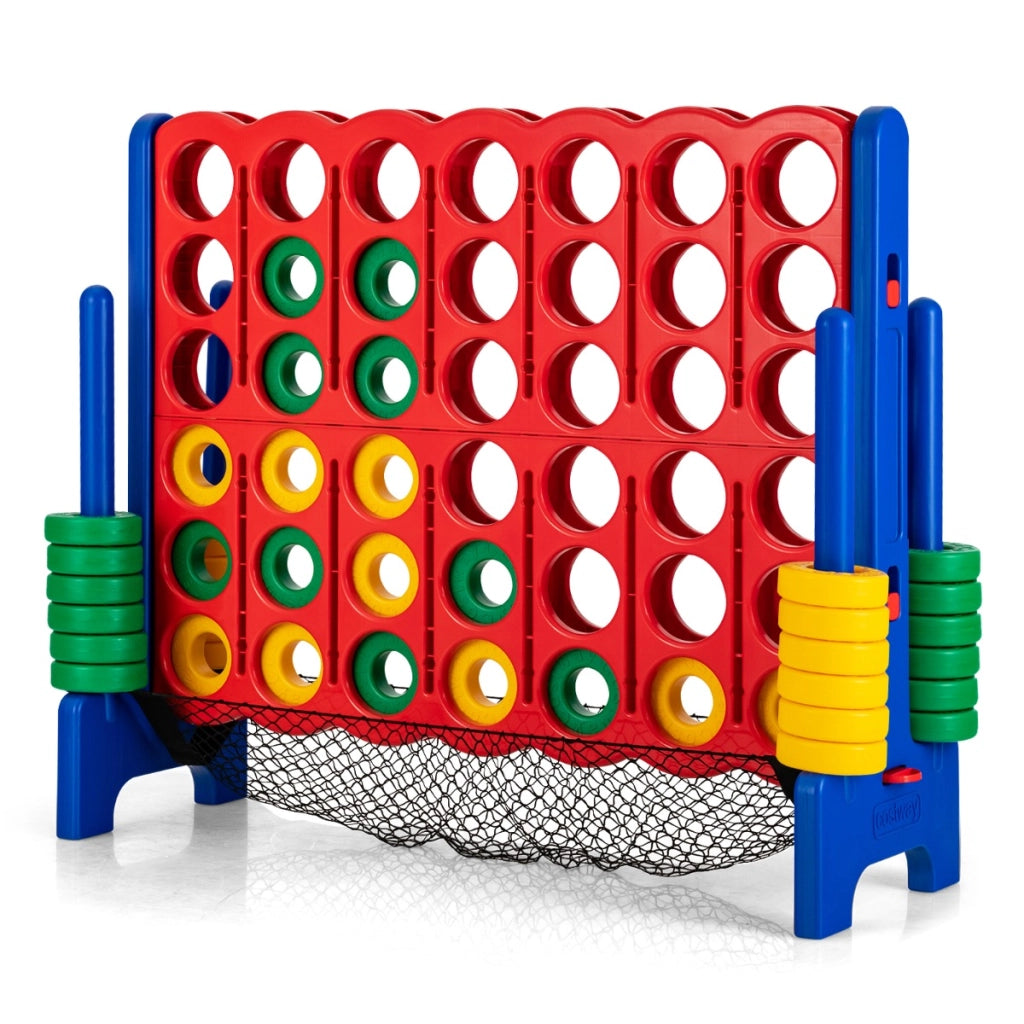 Set forza 4 gigante 119cm con rete per le pedine, Gioco familiare da interno ed esterno per bambini e adulti Blu-Giochi su prato