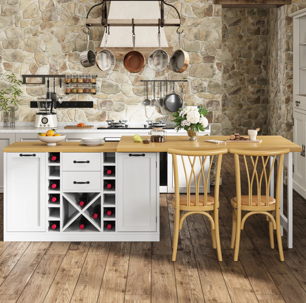 ISOLA DA CUCINA girevole 360° 120-223 cm Bianco MDF e Metallo