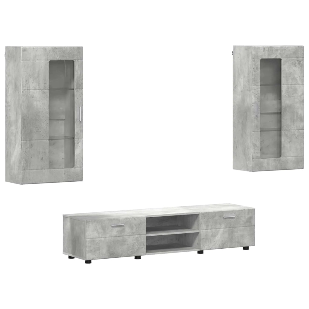 Set mobile TV FLORIN 3 pz | Armadietto TV | Mobile Porta TV Grigio cemento Legno multistrato