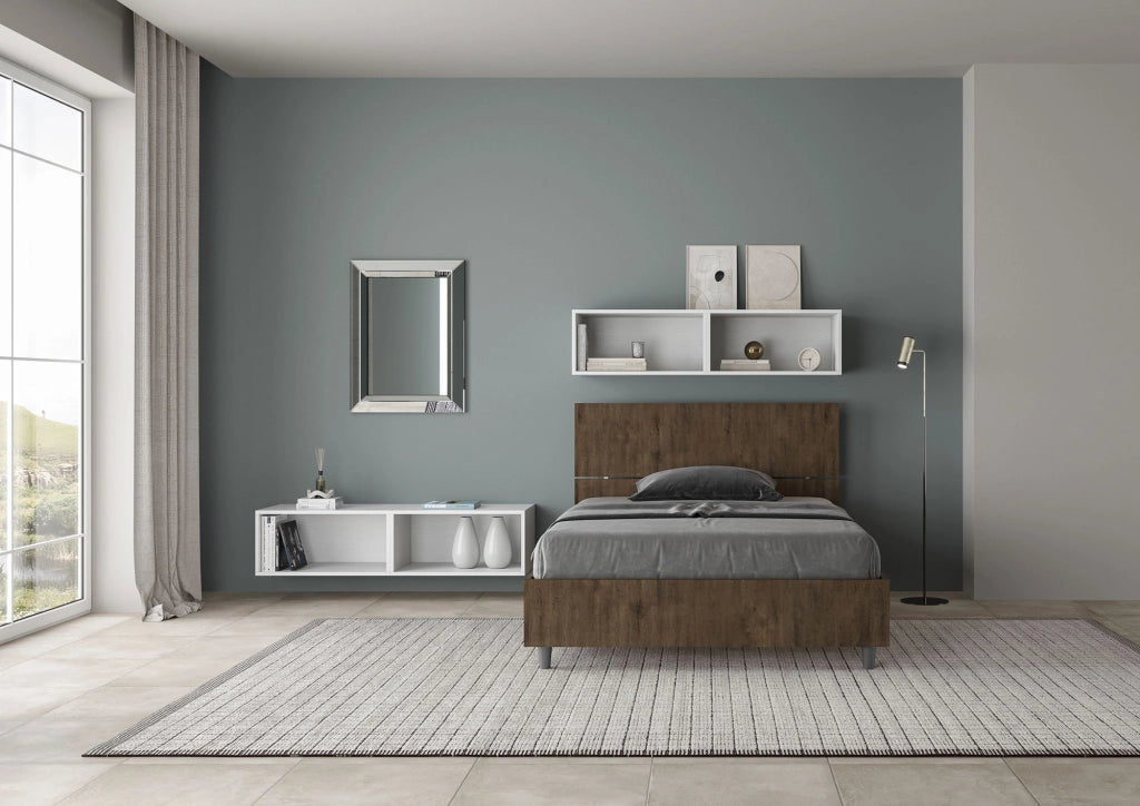 BS COM Letto una piazza e mezza con rete 120x190 testata inclinata noce