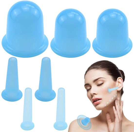Set di Cuppaggio in Silicone - 7 pezzi - Apparecchio di Cuppaggio - Cuppaggio a Vuoto - Massaggio per il Corpo/Faccia - Silicone Resistenti ai Alimenti - Cuppaggio a Vuoto