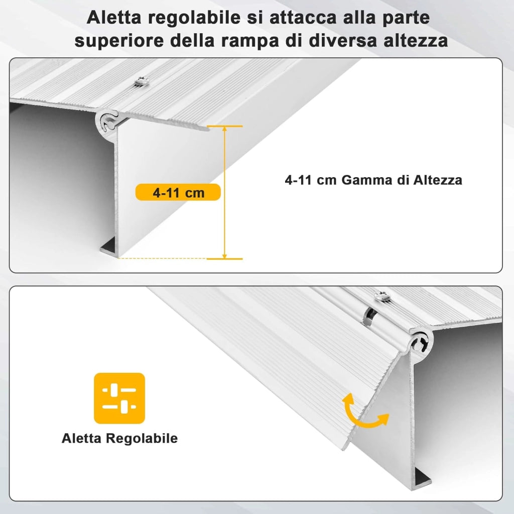 Rampa per Soglia Porta, Rampa d'Accesso in Alluminio con Altezza Regolabile, Superficie Antiscivolo, Portata 317 KG (10,5 cm)