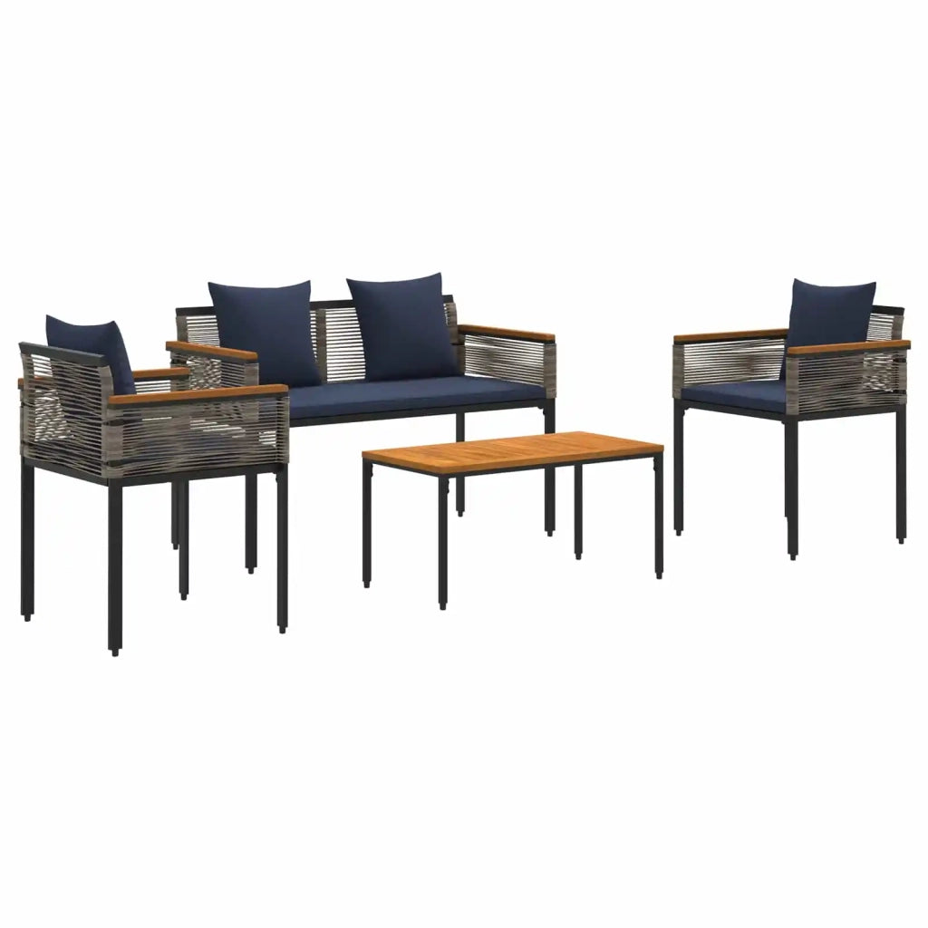 Set di Mobili da Esterno 4 pcs Grigio e Blu Navy Rattan in PE