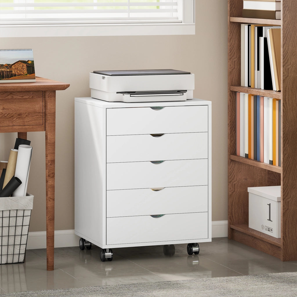 Scrivania con cassetti e ruote ¨C zephmum ¨C 5 cassetti, bianco