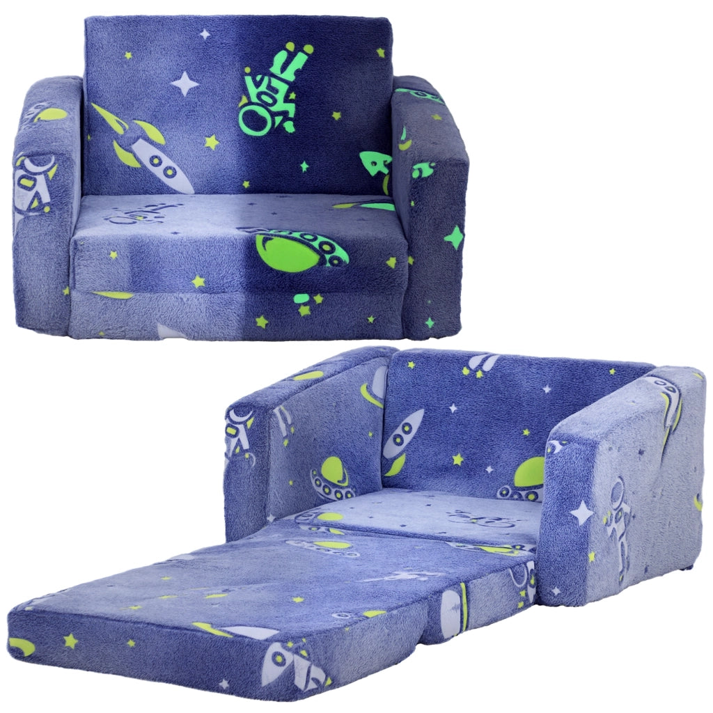 Divano letto per bambini 2 posti ¨C Minimal ¨C Tessuto blu con cuscini lavabili