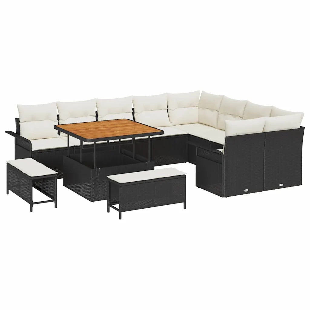 Set Divano da Giardino con cuscino 12 pcs Nero e Crema 3364115