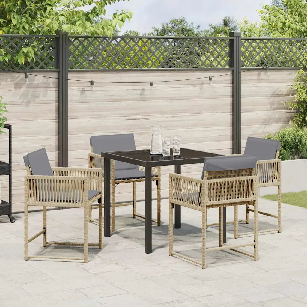 Set da Pranzo per Giardino 5 pcs Beige polyrattan