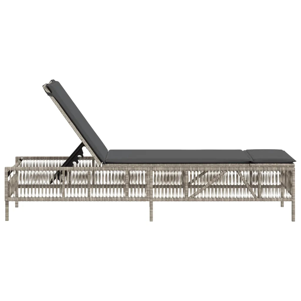 Lettino Prendisole con Cuscino Grigio Chiaro in Polyrattan 4002742