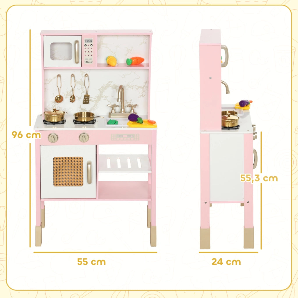 Cucina Giocattolo in Legno con Accessori Acciaio Inossidabile e Suono ¨C Minimal ¨C Rosa