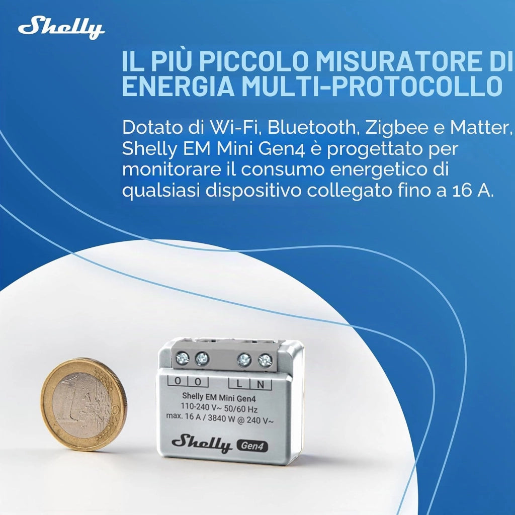 SHELLY - Shelly EM Mini Gen4 - mini misuratore di consumi da incasso 16A
