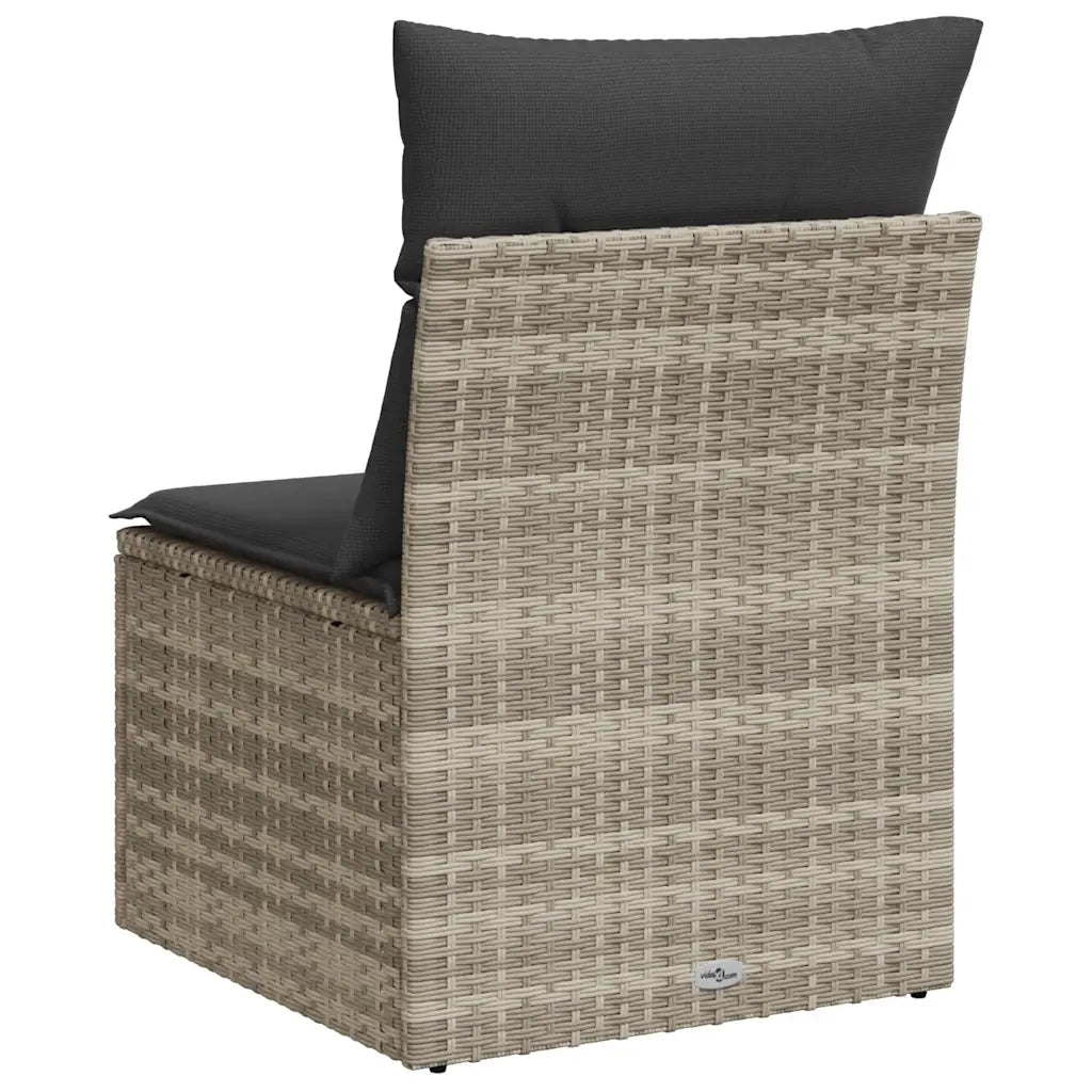 Divano Senza Braccioli con Cuscini Grigio Chiaro in Polyrattan 366174