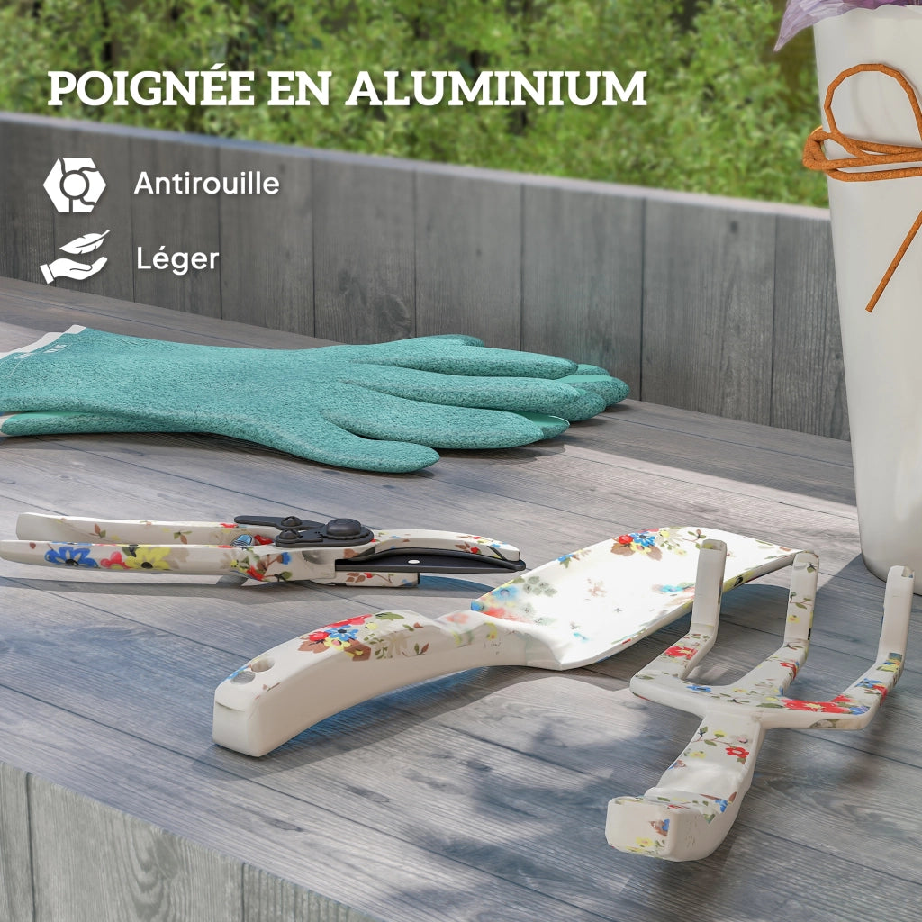 Set attrezzi da giardino 3 pezzi ¨C Xylo ¨C alluminio con forbici, paletta, rastrello