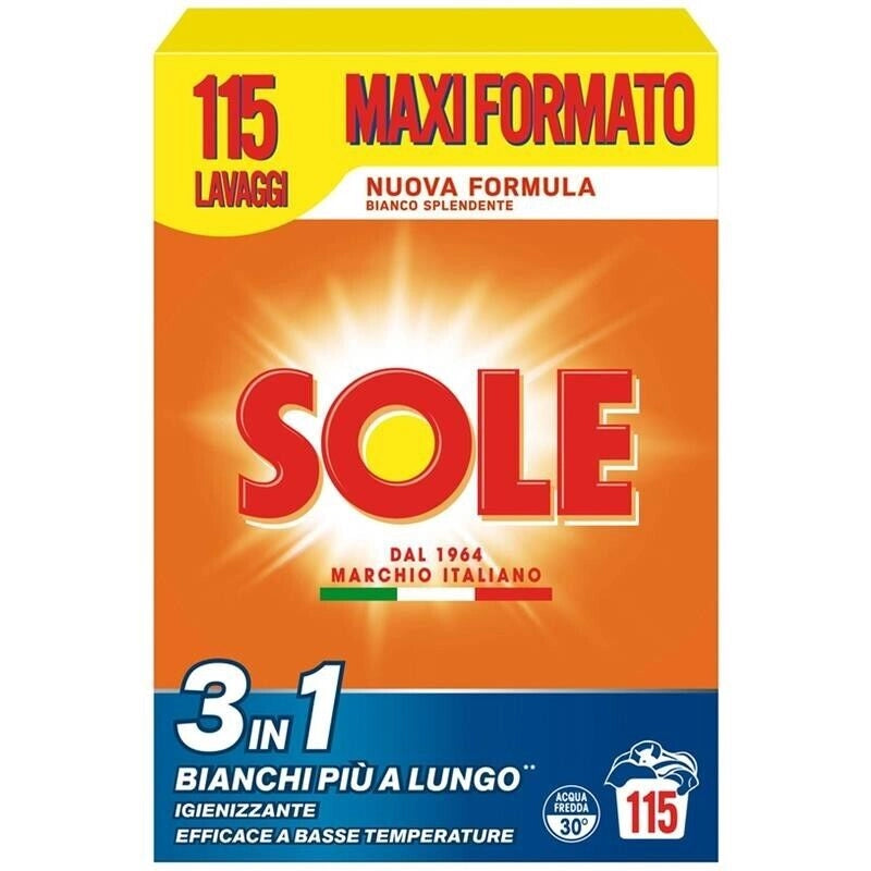 SOLE FUSTONE DETERSIVO POLVERE 3 IN 1 IN MAXI FORMATO DA 115 MISURINI