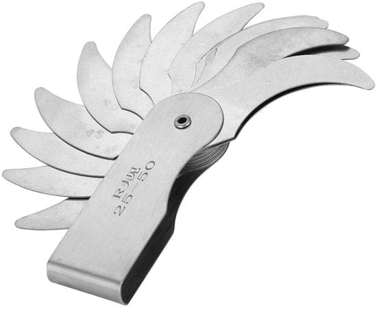Misuratore di Raggio Portatile - Materiale Inox - Convessità/Concavità - Intervallo di Misura R0.3-100MM - Scala di Divisione - Duraturo e Resistente all'Ossidazione - Misuratore di Raggio