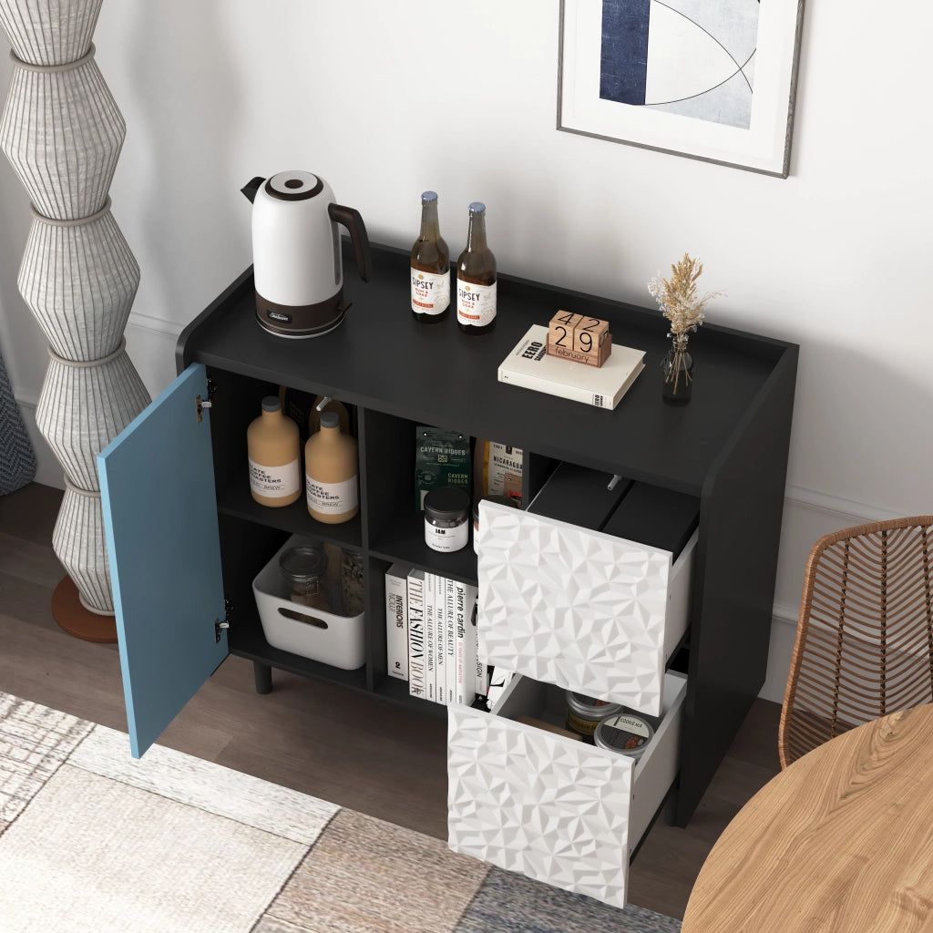 Credenza Moderna con Ante Blu e Cassetti ¨C MINIMAL ¨C Nero/Blu