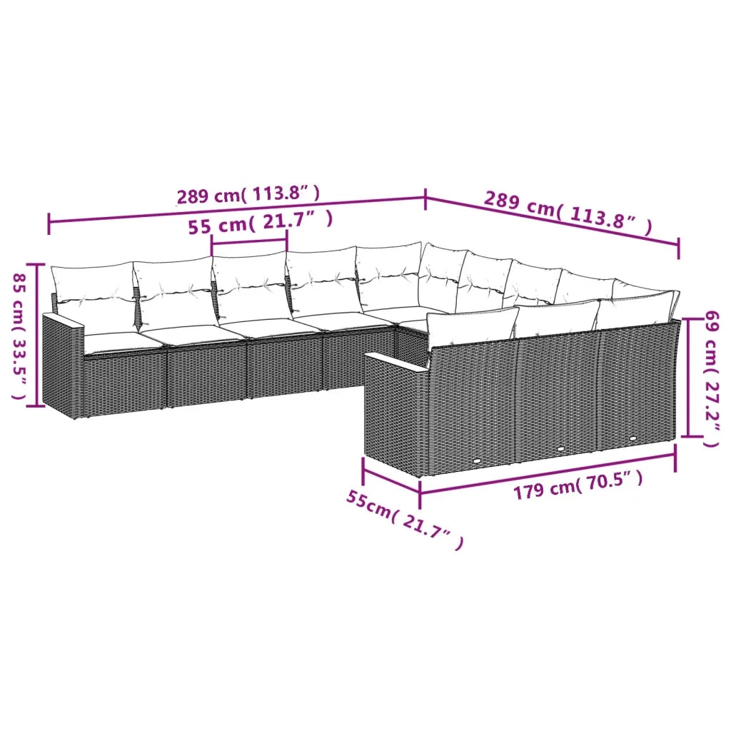Set Divani da Giardino 11 pz con Cuscini in Polyrattan Nero 3226426