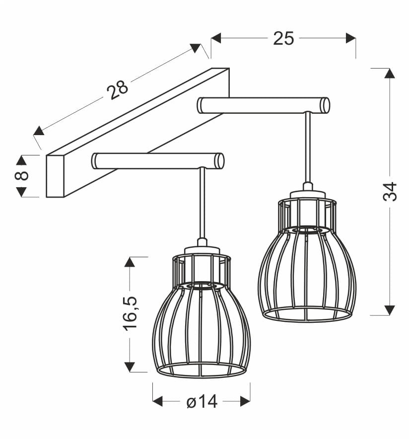 Applique Candellux Bernita nero/legno 2xE27 metallo IP20