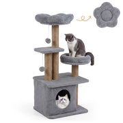 Albero per gatti torre per gatti alta 96 cm 2 palline con campanelli appese, Condo accogliente letto per gatti posti per graffiare Grigio