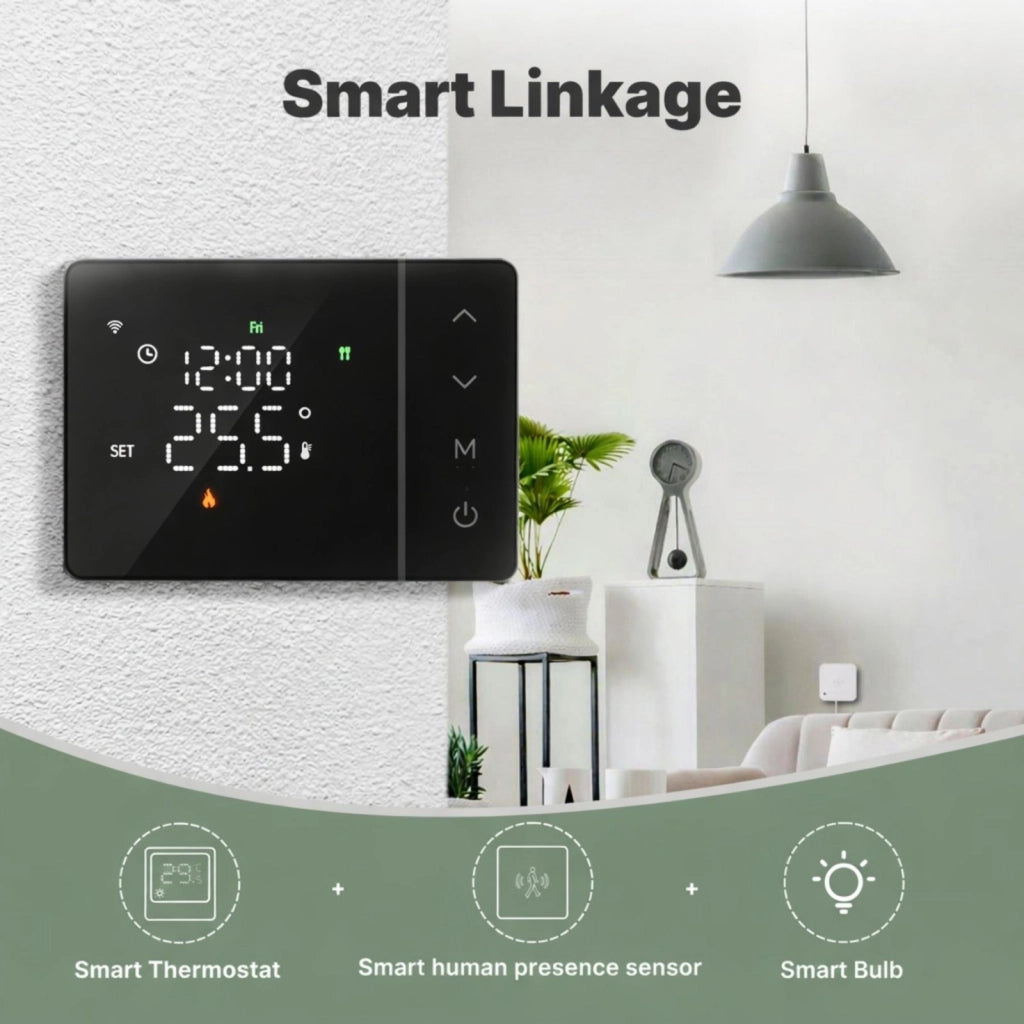 Termostato WIFI 503 Con Batteria, Per Caldaia a Gas Boiler, APP TUYA Smart Life, Quadrata Montaggio da Esterno Oppure Incasso Scatola 503 (Nero)