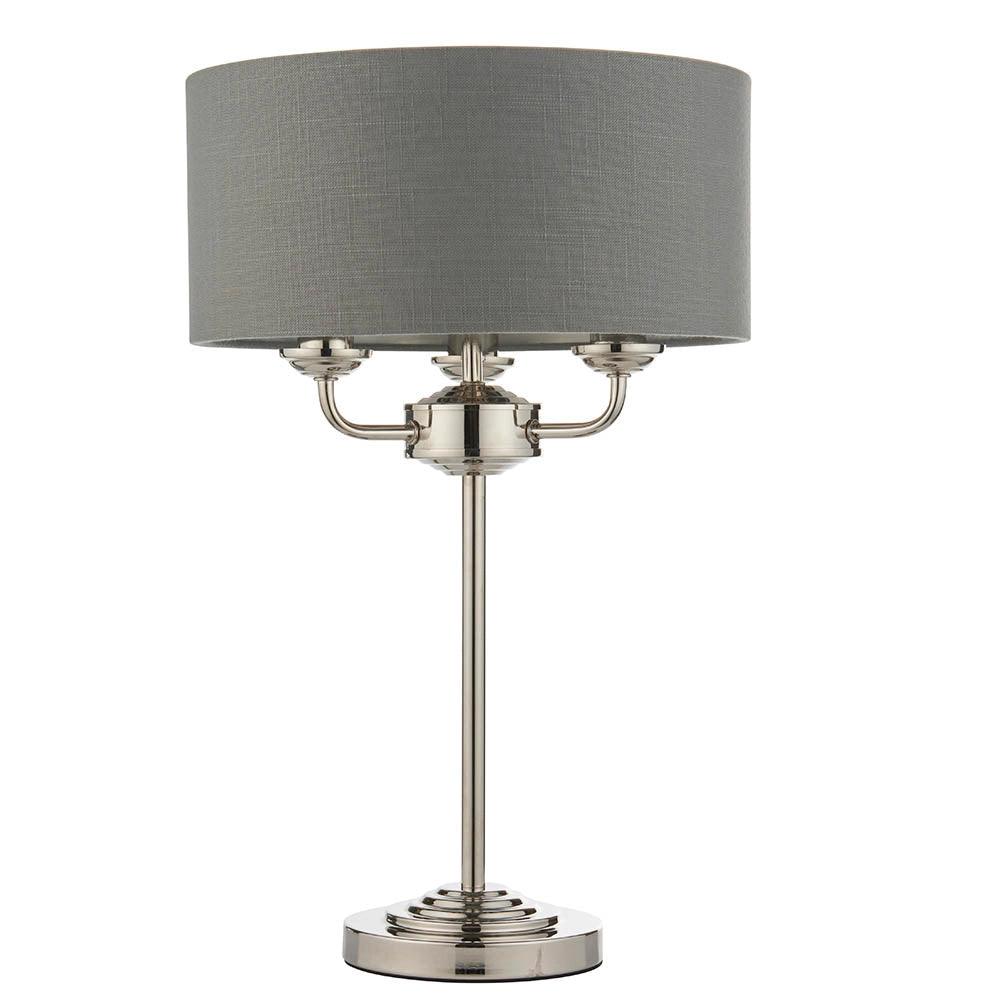 Lampada tavolo Highclere classica nichel 3xE14 grafite