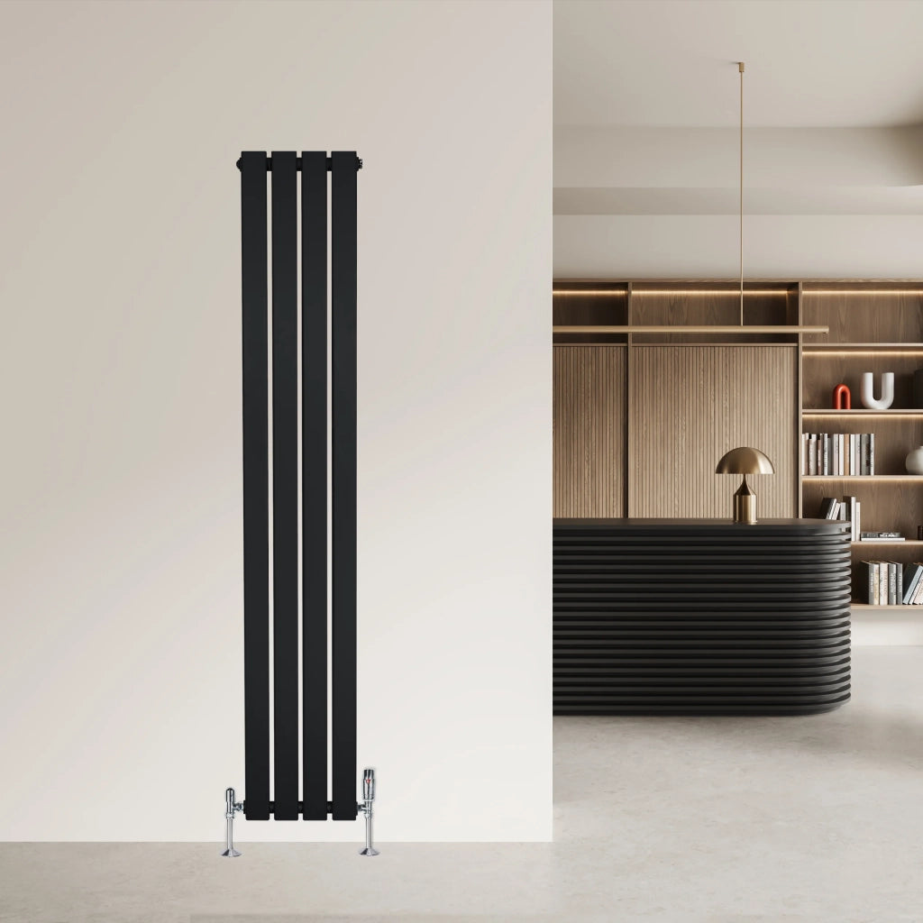 Radiatore Verticale 1600 x 280 mm con Valvole TRV Nero