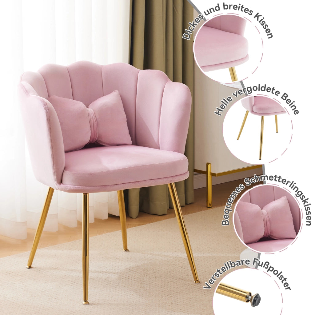 SEDIA Imbottita in velluto rosa con schienale a petalo Set da 2 pezzi