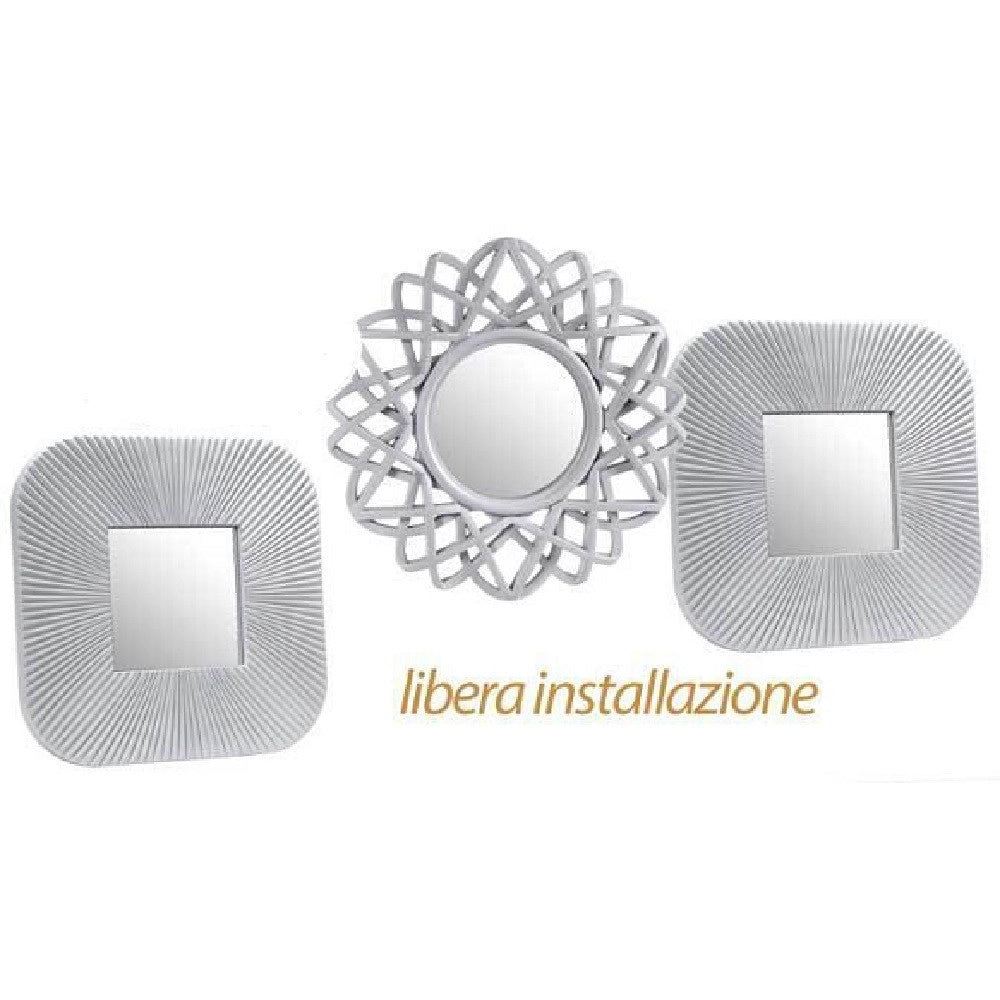 Trade Shop - Set 3 Specchi Parete Decorativi Quadri Libera Installazione 25cm Plastica 813030 -