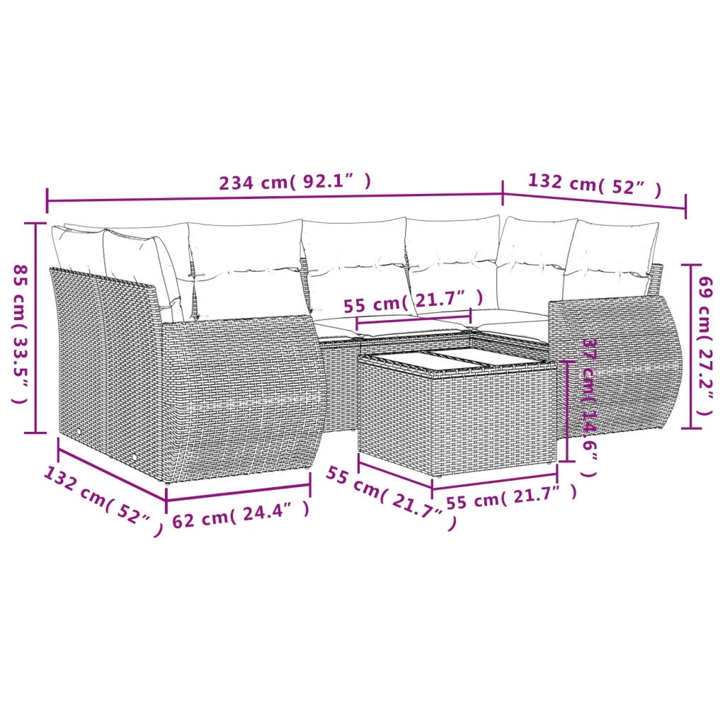 Set Divani da Giardino con Cuscini 7pz Nero Polyrattan 3253452