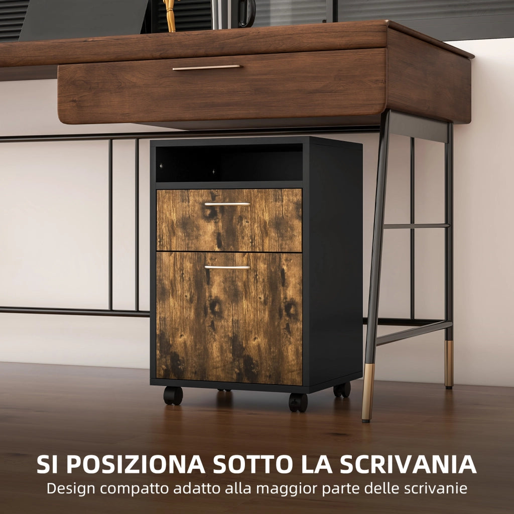 Cassettiera con Cassetto e Ripiano ¨C Minimal ¨C Marrone e Nero 40x35x60cm
