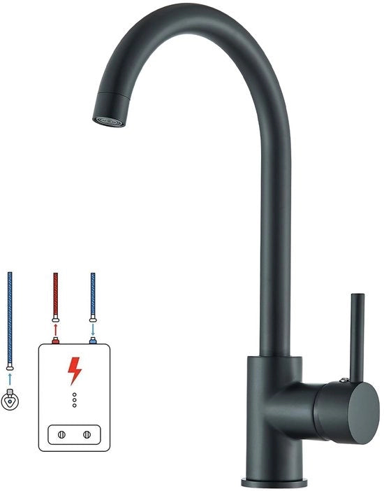 Kraan a bassa pressione per cucina in acciaio inossidabile 360° girevole, nero per boiler