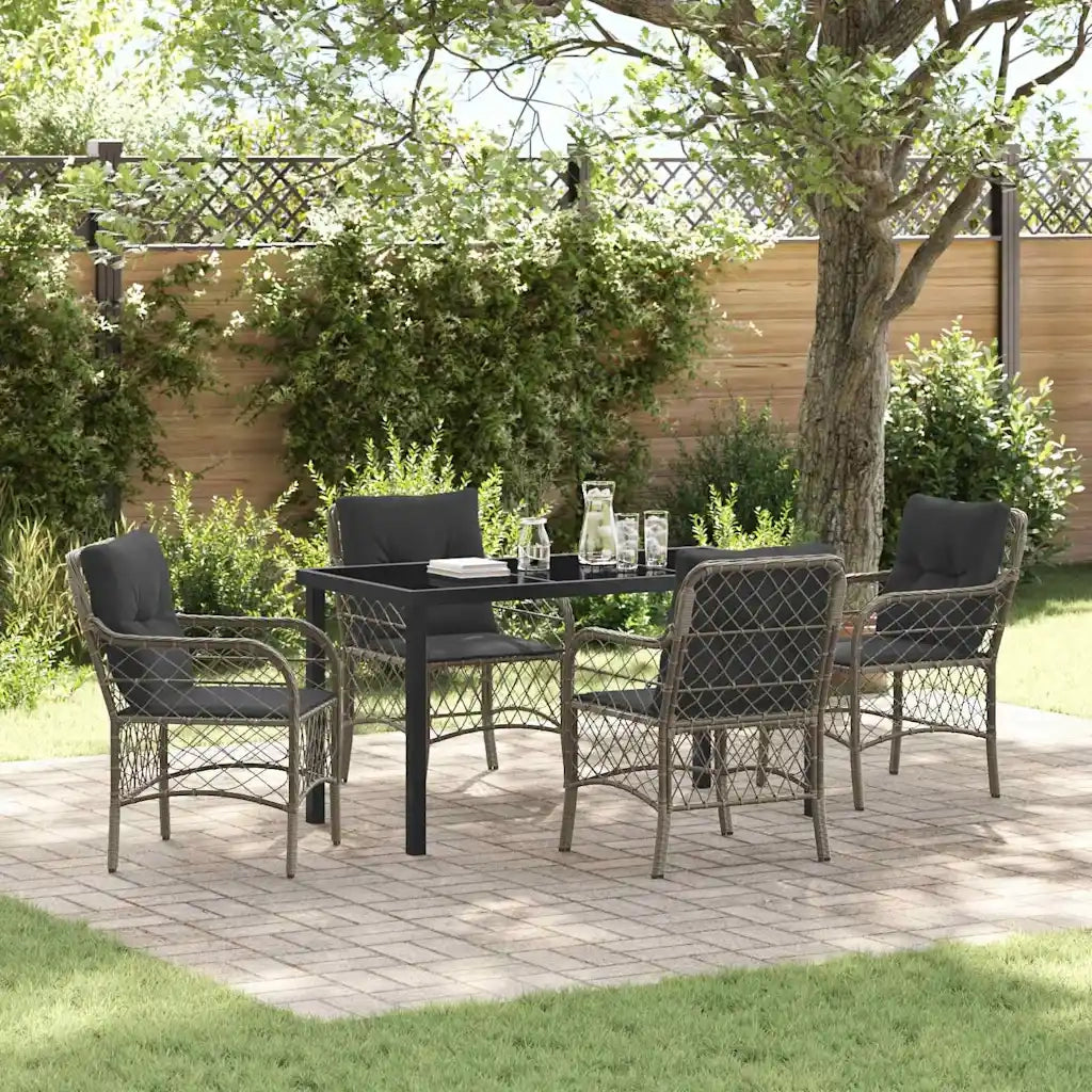 Set da Pranzo per Giardino con cuscino 5 pcs Grigio polyrattan