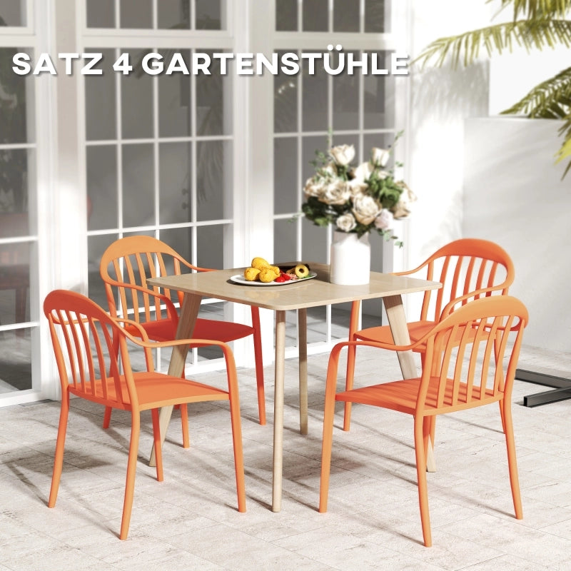 OKWISH Set da 4 Sedie da Giardino Impilabili con Braccioli e Schienale, per Terrazza e Balcone, Plastica Rossa