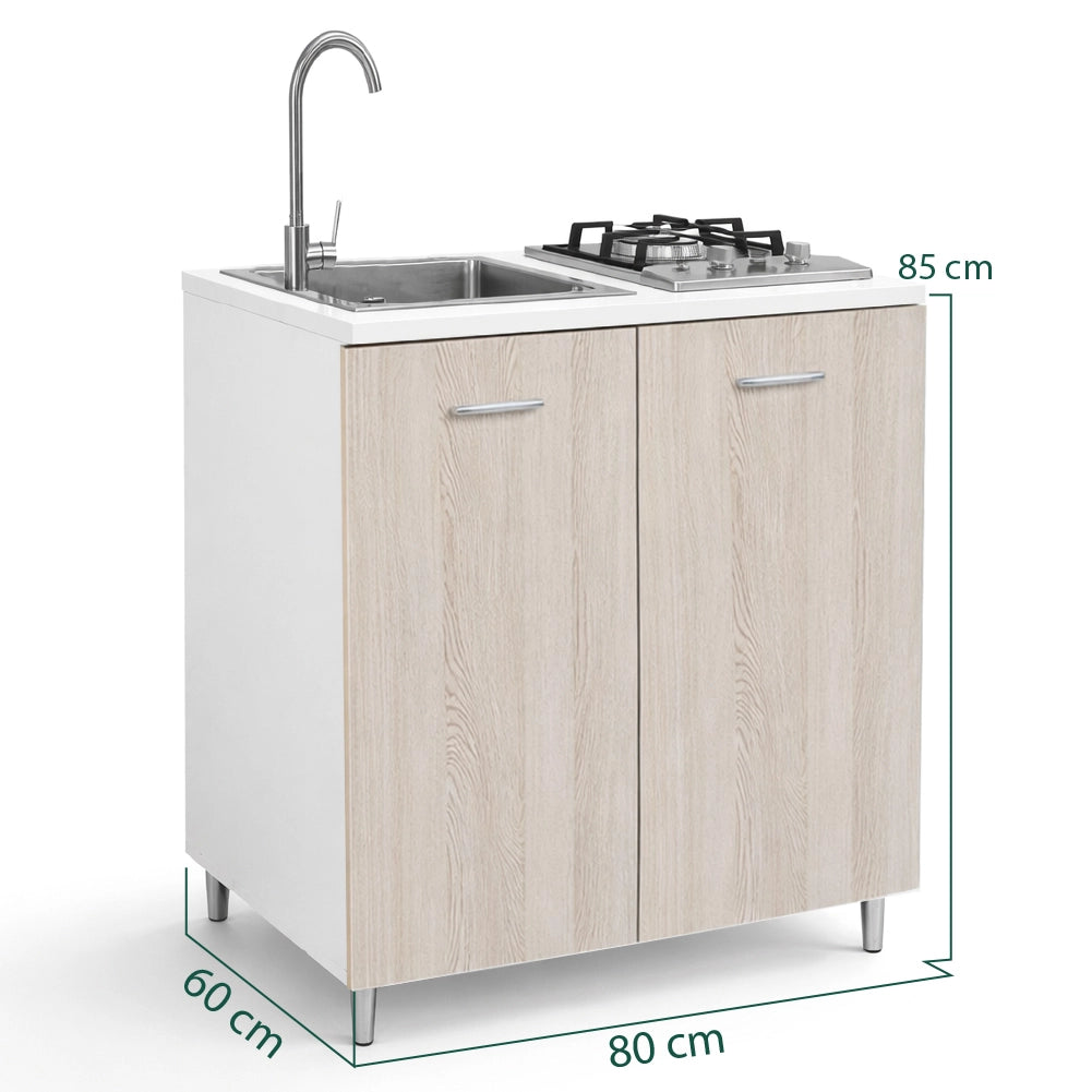Cucina Completa 80x60cm Olmo Piano Cottura 2 Fuochi Lavello con Rubinetteria