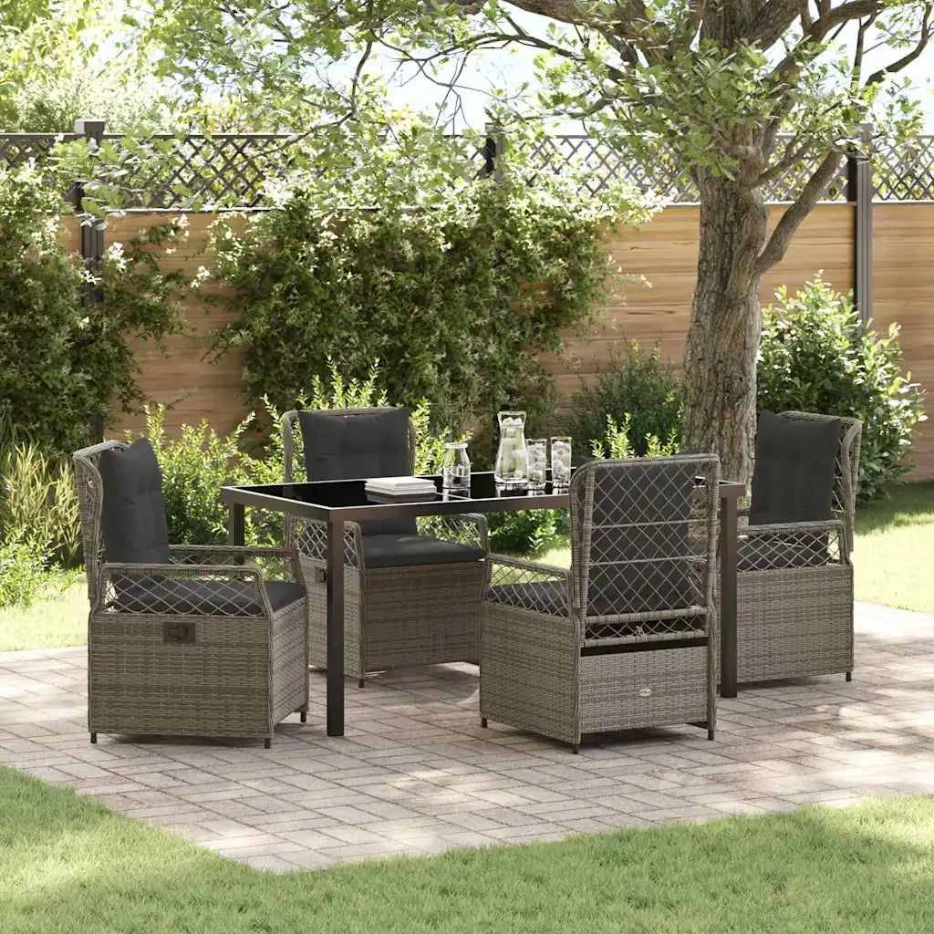 Set da Pranzo per Giardino 5 pcs Grigio polyrattan