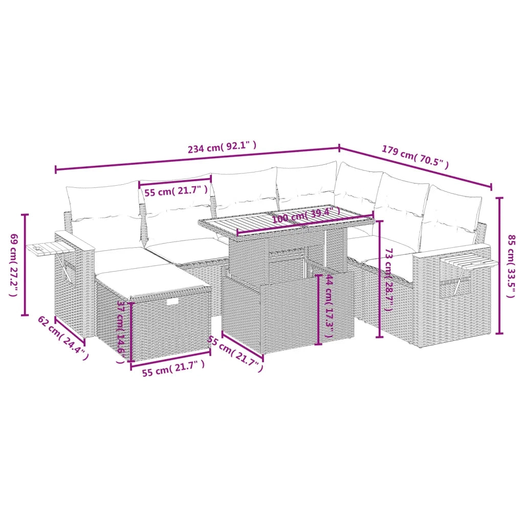 Set Divani da Giardino con Cuscini 8 pz Nero in Polyrattan 3276157