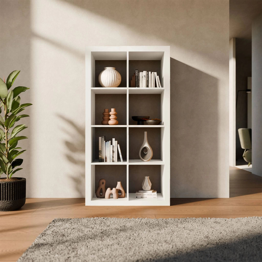 Libreria a 4 livelli con 8 scomparti, bianco