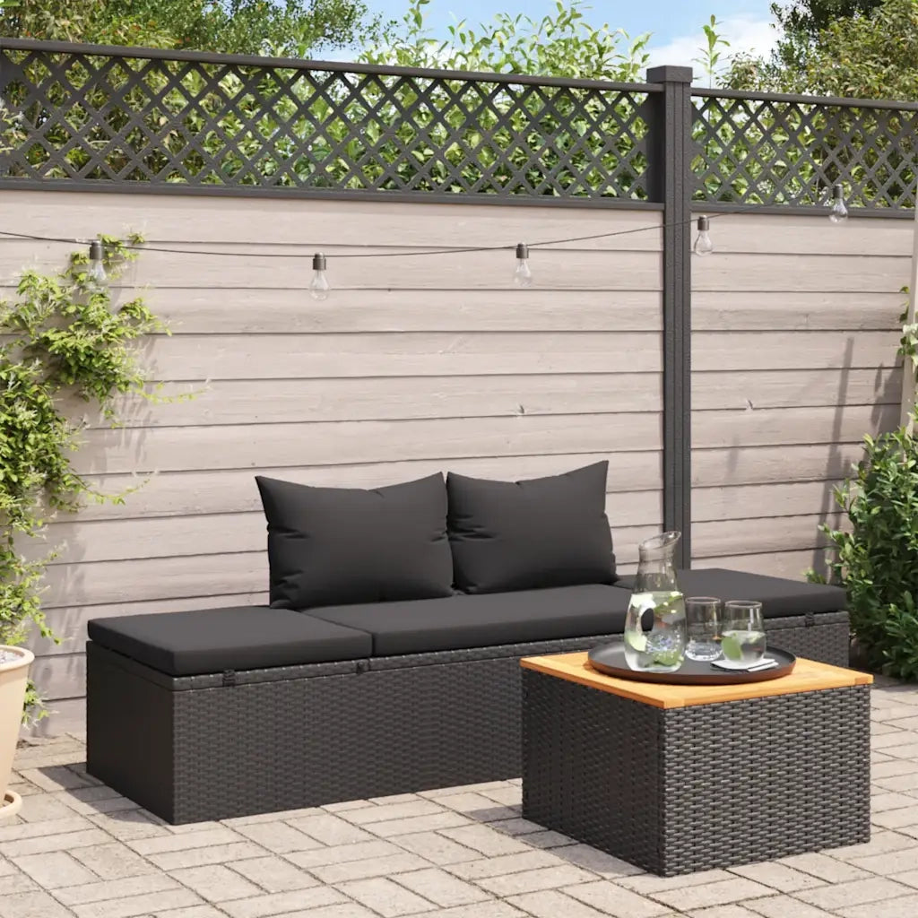 Lettino Prendisole con Cuscini in Polyrattan Nero 46224