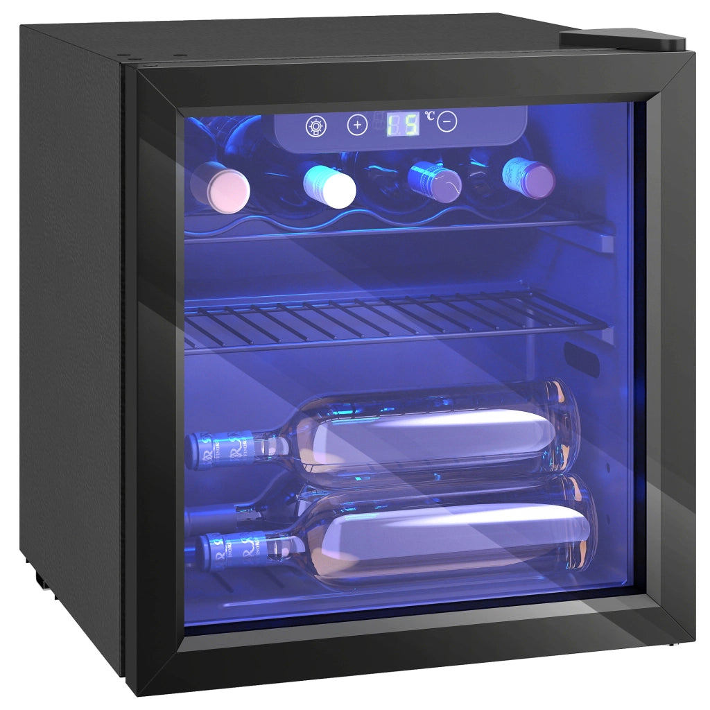 Cantinetta Vino Refrigerata 12 Bottiglie 36L, Temperatura Regolabile 4-16¡ãC con Vetro Anti UV, Nera