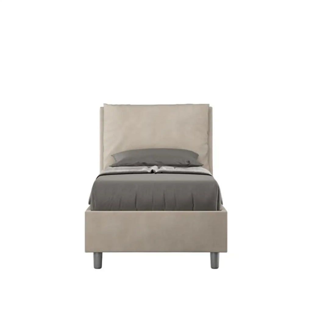 Letto singolo con rete imbottito 80x190 microfibra sabbia Antea