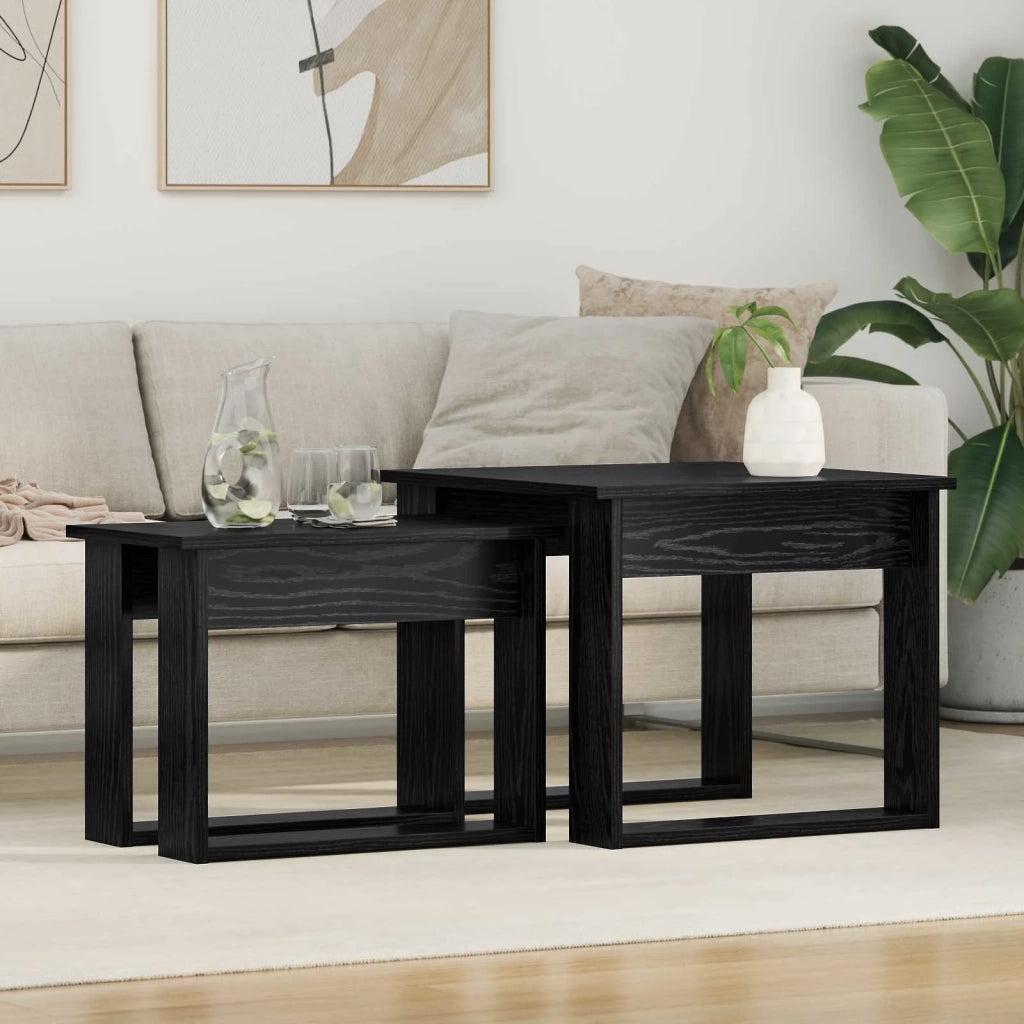 Set di Tavolini da Caffè 2 pcs Rovere Nero Legno multistrato 8000125