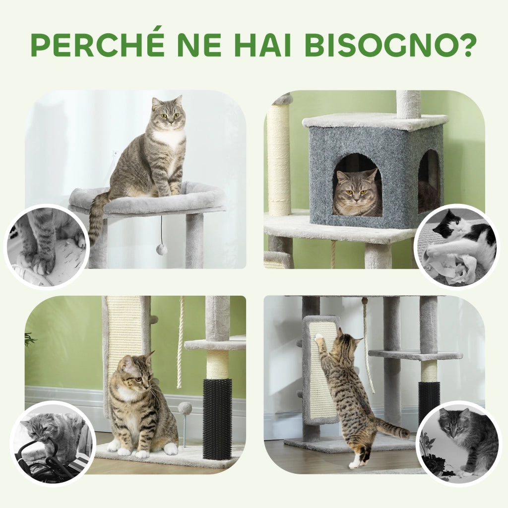 Albero per Gatti Multilivello con Casetta, Lettino e Tiragraffi ¨C Minimal ¨C Grigio 132 cm