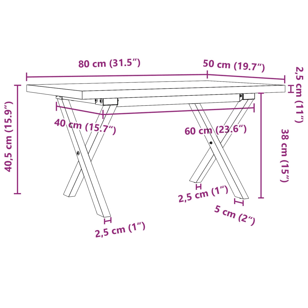 Tavolino salotto | Tavolino da caff¨¨ | Tavolino da Soggiorno Telaio a X 80x50x40,5 cm Legno Pino e Acciaio