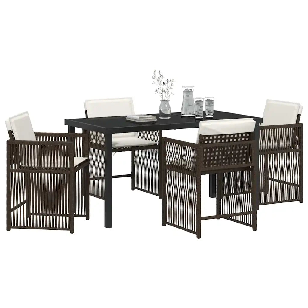 Set da Pranzo per Giardino 5 pcs Marrone polyrattan